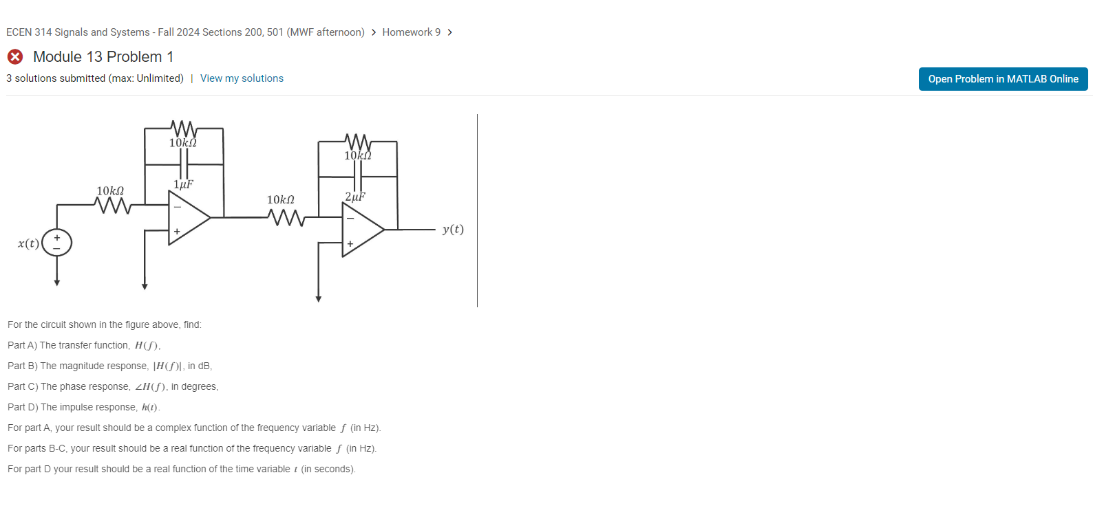 Solved For the circuit shown in the figure above, find:Part | Chegg.com