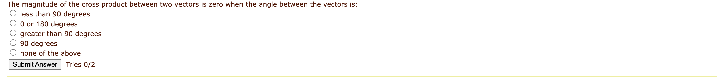 Solved The magnitude of the cross product between two | Chegg.com