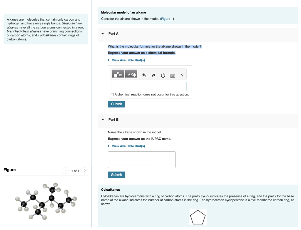 alkane molecules are made of which elements