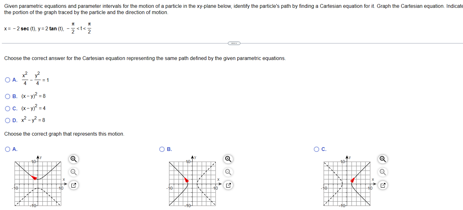 Solved x=−2sec(t),y=2tan(t),−2π | Chegg.com