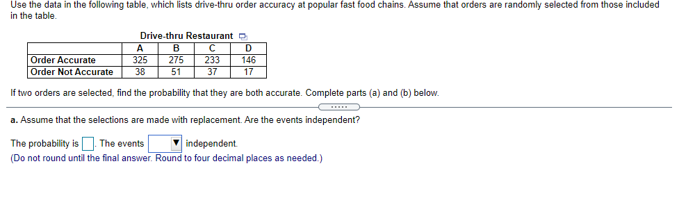 Solved Use the data in the following table, which lists | Chegg.com