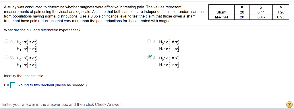 Solved s A study was conducted to determine whether magnets | Chegg.com