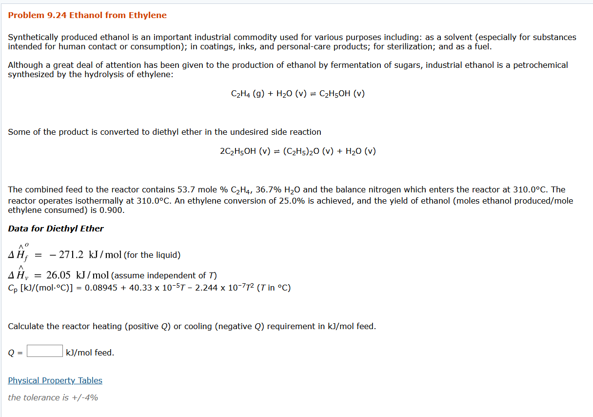 Solved Problem 9.24 Ethanol From Ethylene Synthetically 