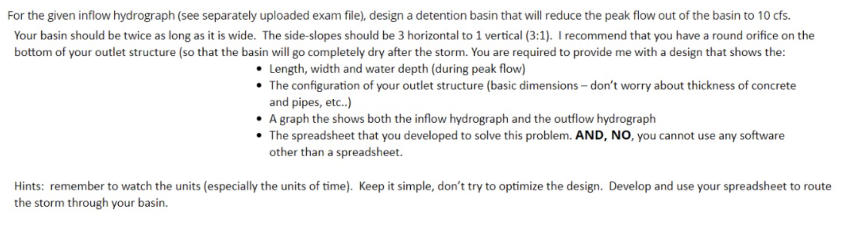 Solved For the given inflow hydrograph (see separately | Chegg.com