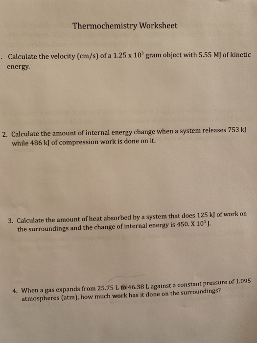 thermochemistry-problems-worksheet-number-one-answers