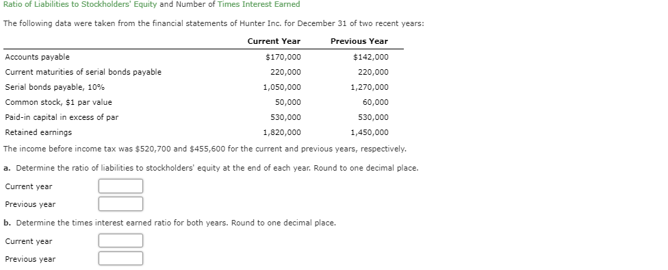 Solved Ratio of Liabilities to Stockholders' Equity and | Chegg.com