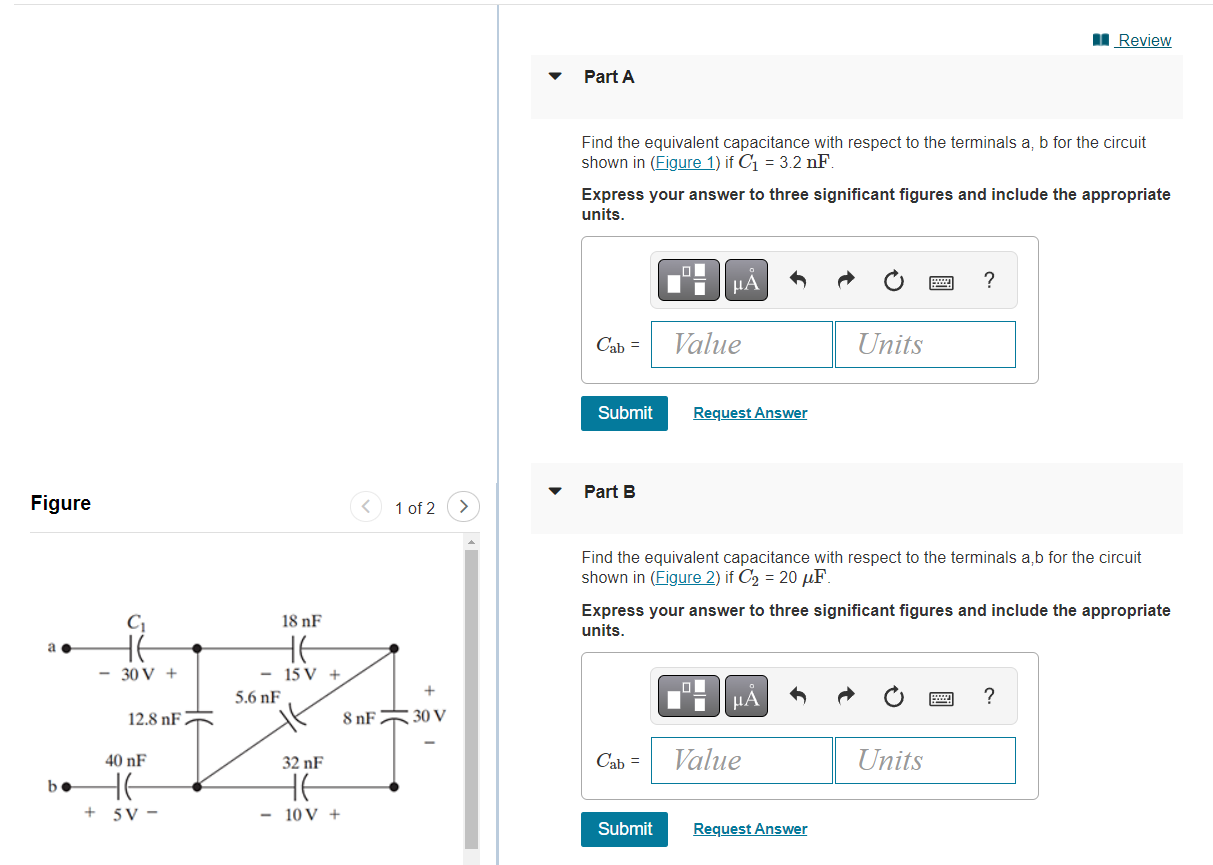 Find the equivalent capacitance with respect to the terminals \( a \), \( b \) for the circuit shown in \( \quad \) if \( C_{