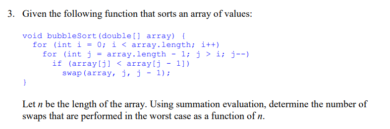 Solved Given the following function that sorts an array of | Chegg.com