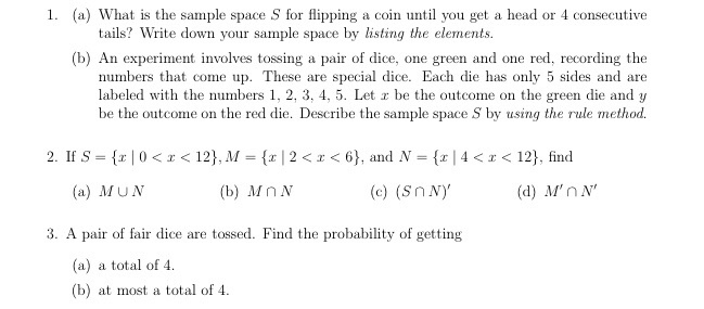 Solved 1. a What is the sample space S for flipping a coin