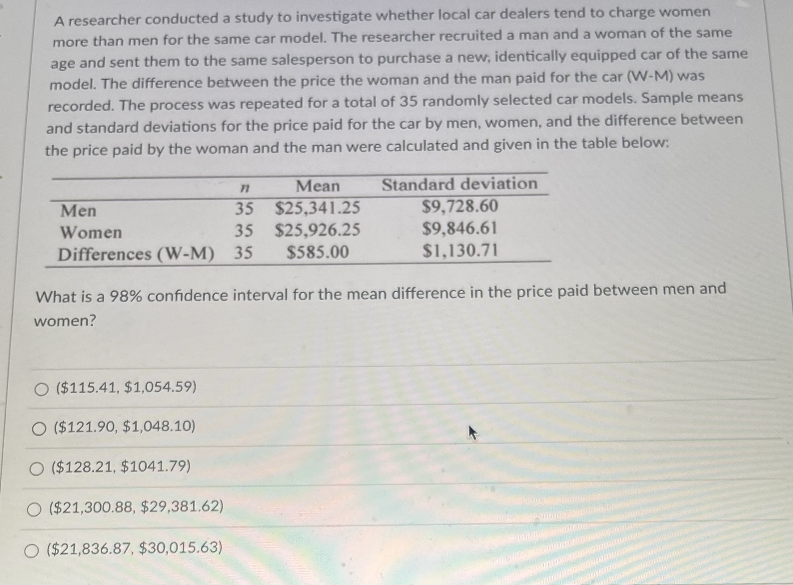 Solved A researcher conducted a study to investigate whether | Chegg.com