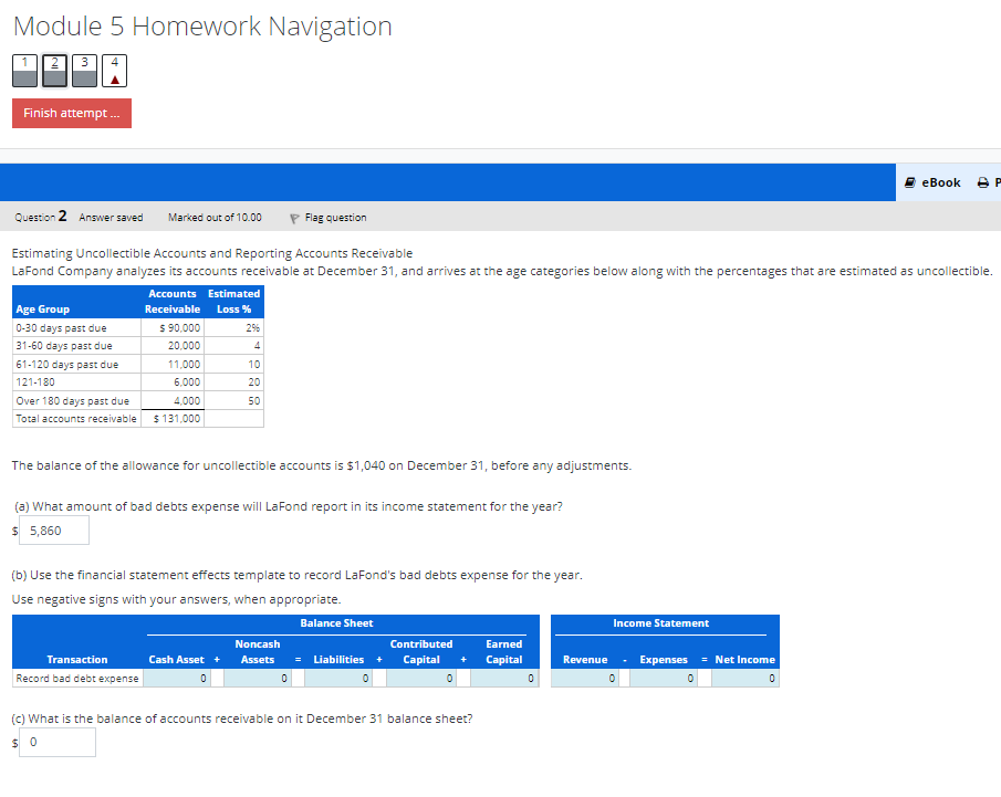 Solved Module 5 Homework Navigation Finish Attempt... EBook | Chegg.com