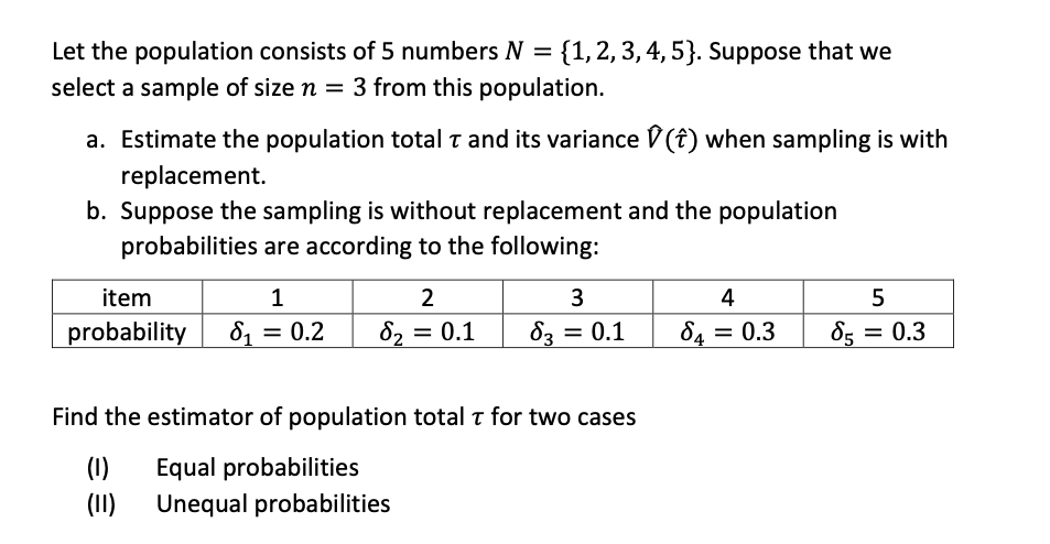 Solved Let The Population Consists Of 5 Numbers N 1 2 Chegg Com