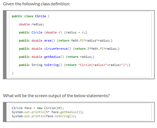 Solved Given the following class definition: public class | Chegg.com