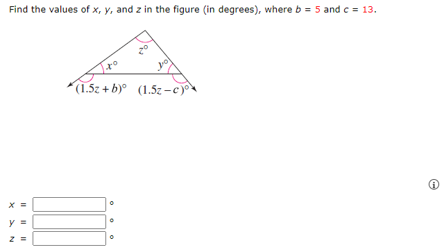 Solved Find the values of x,y, and z in the figure (in | Chegg.com