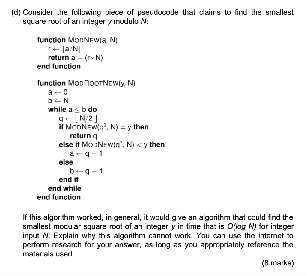 Solved (d) Consider the following piece of pseudocode that | Chegg.com