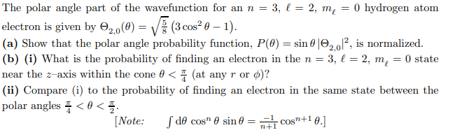 Solved The polar angle part of the wavefunction for an | Chegg.com