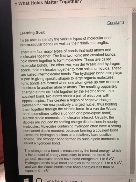 Solved t What Holds Matter Together? Constants Learning