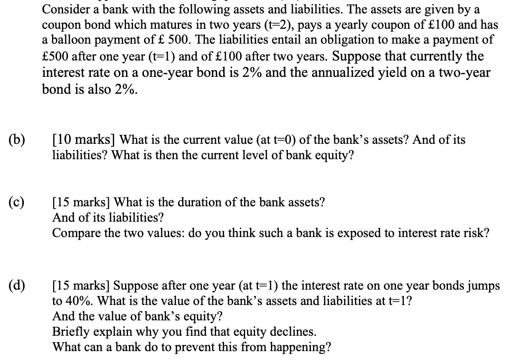 Solved Consider A Bank With The Following Assets And | Chegg.com