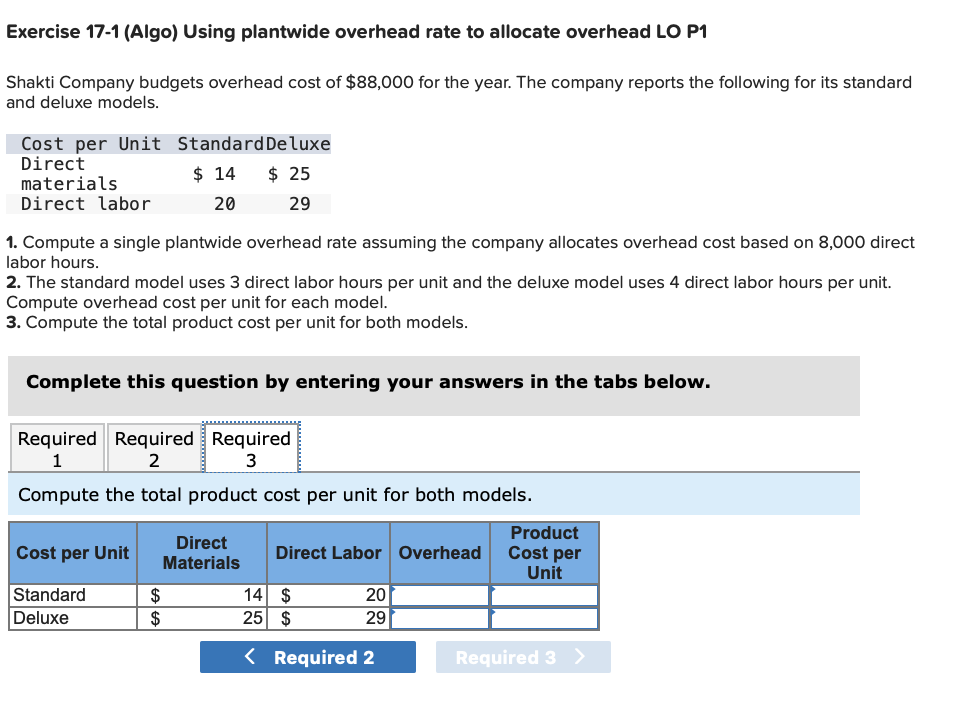 Solved Exercise 17-1 (Algo) Using Plantwide Overhead Rate To | Chegg.com