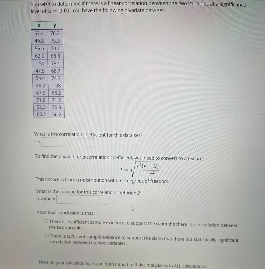 Solved You wish to determine if there is a linear | Chegg.com