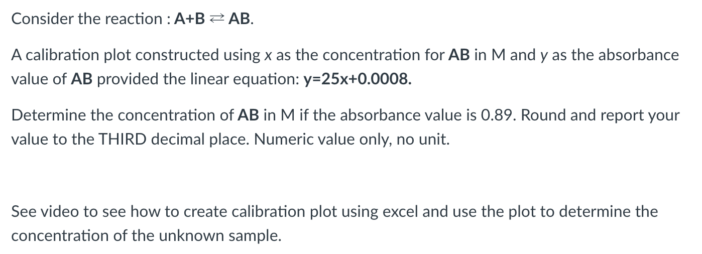 Solved Consider The Reaction : A+B⇄AB. A Calibration Plot | Chegg.com