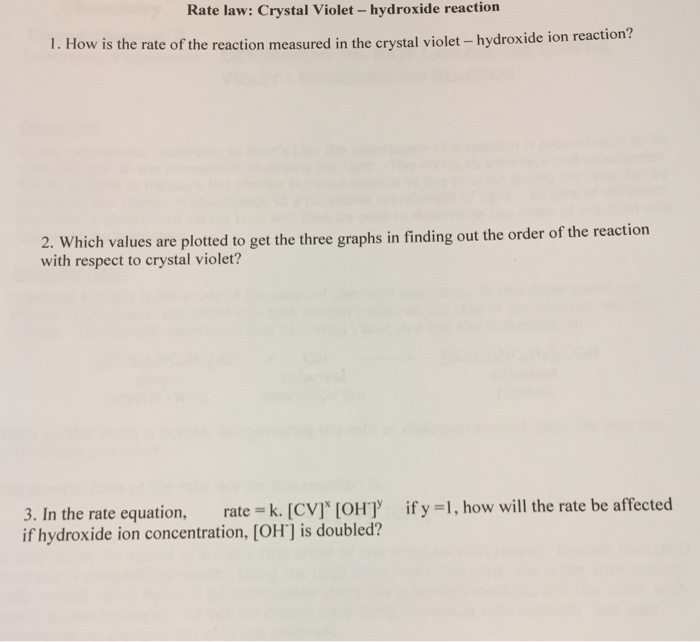 Solved Rate law Crystal Violet hydroxide reaction 1. How