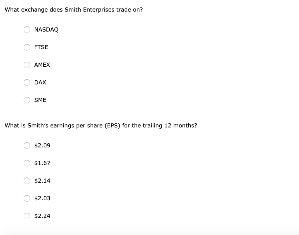 Solved 6. Stock quotes Smith Enterprises recently was | Chegg.com