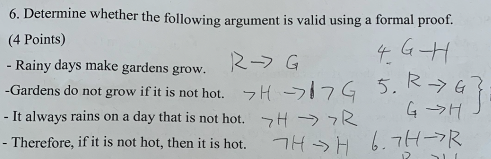 Solved 6. Determine whether the following argument is valid | Chegg.com