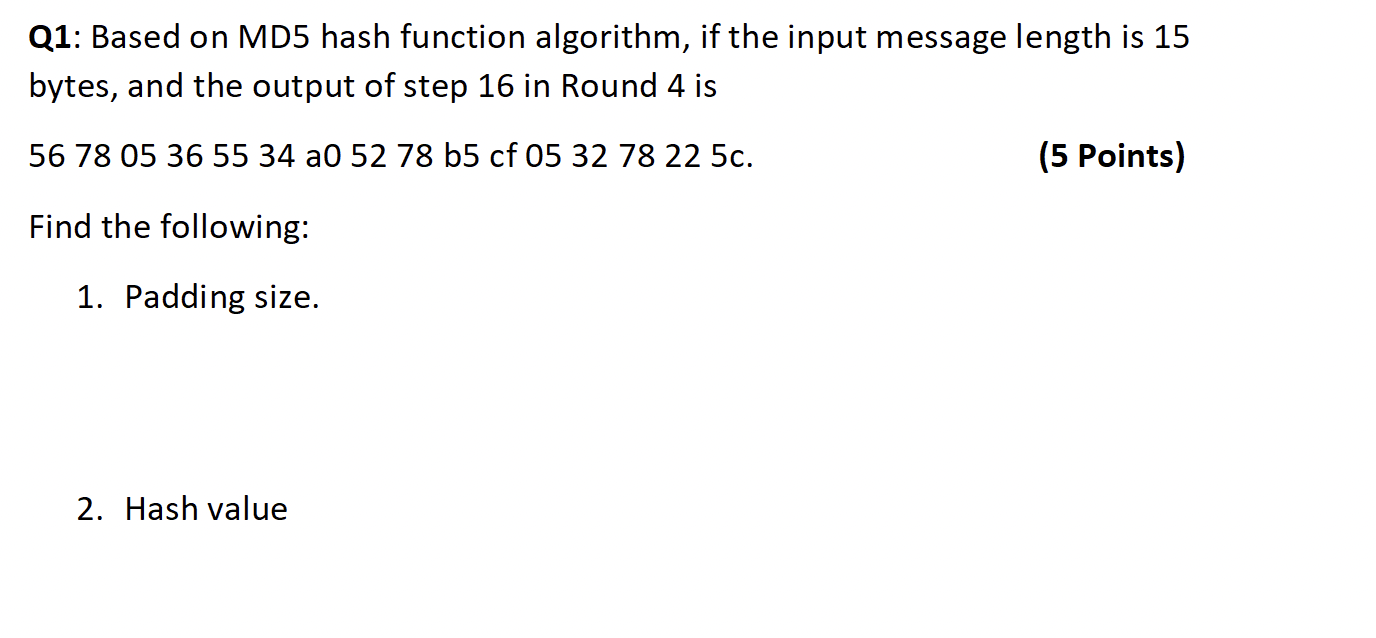 Solved Q1: Based on MD5 hash function algorithm, if the | Chegg.com