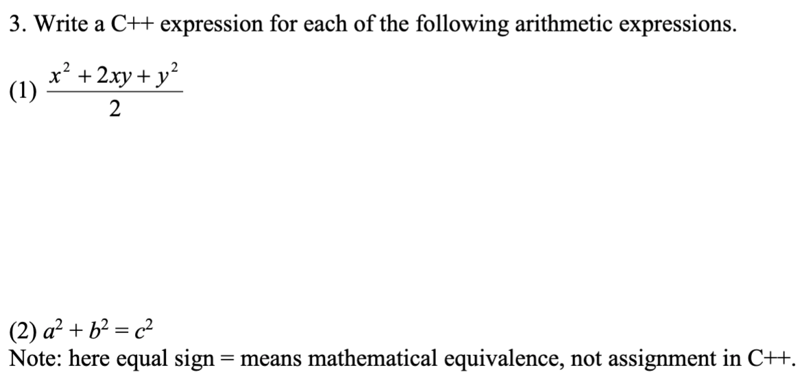 Solved 3. Write a C++ expression for each of the following | Chegg.com