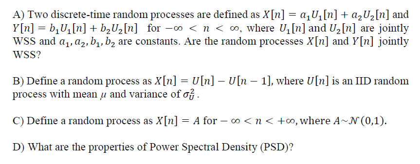 A) Two discrete-time random processes are defined as | Chegg.com