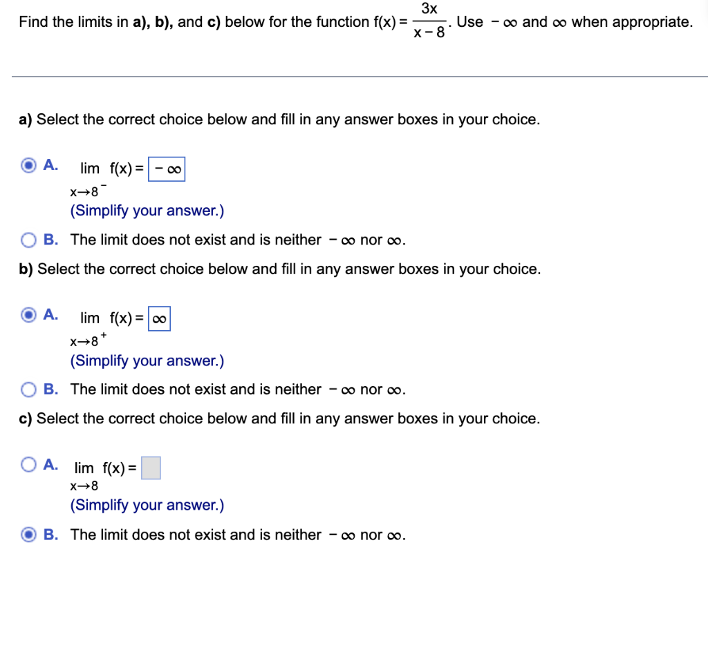 Solved 3x Find The Limits In A), B), And C) Below For The | Chegg.com