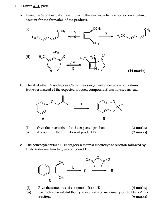 Solved 1. Answer ALL parts a. Using the Woodward-Hoffman | Chegg.com