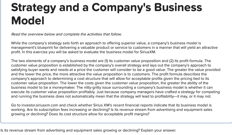 Strategy And A Company's Business Model Read The | Chegg.com