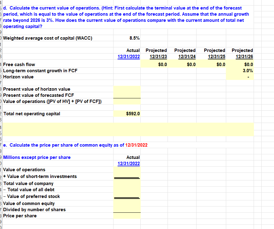 b. Calculate free cash flow for each projected year. | Chegg.com