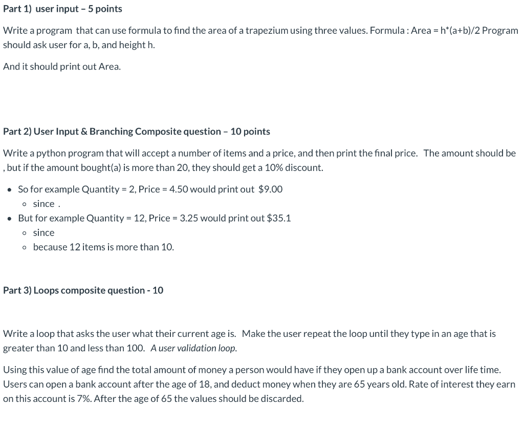 Solved Part 1) user input 5 points Write a program that can | Chegg.com