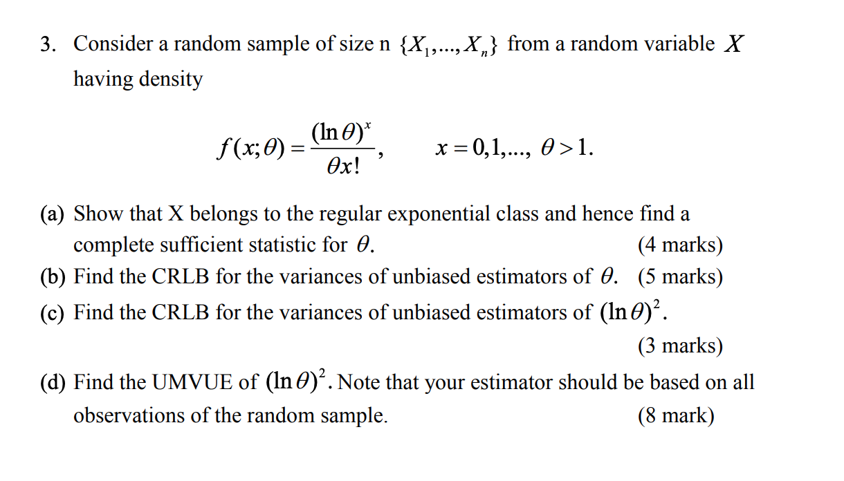 3 Consider A Random Sample Of Size N X X Chegg Com