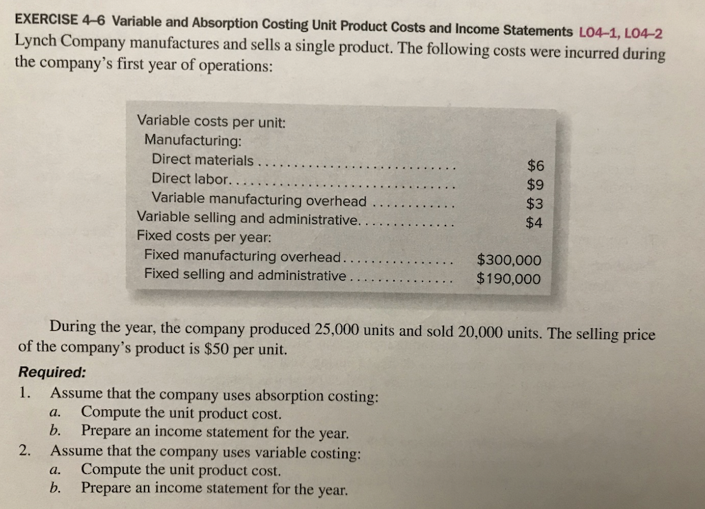 Solved EXERCISE 4-6 Variable And Absorption Costing Unit | Chegg.com