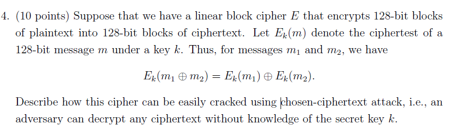 Solved 4. (10 points) Suppose that we have a linear block | Chegg.com