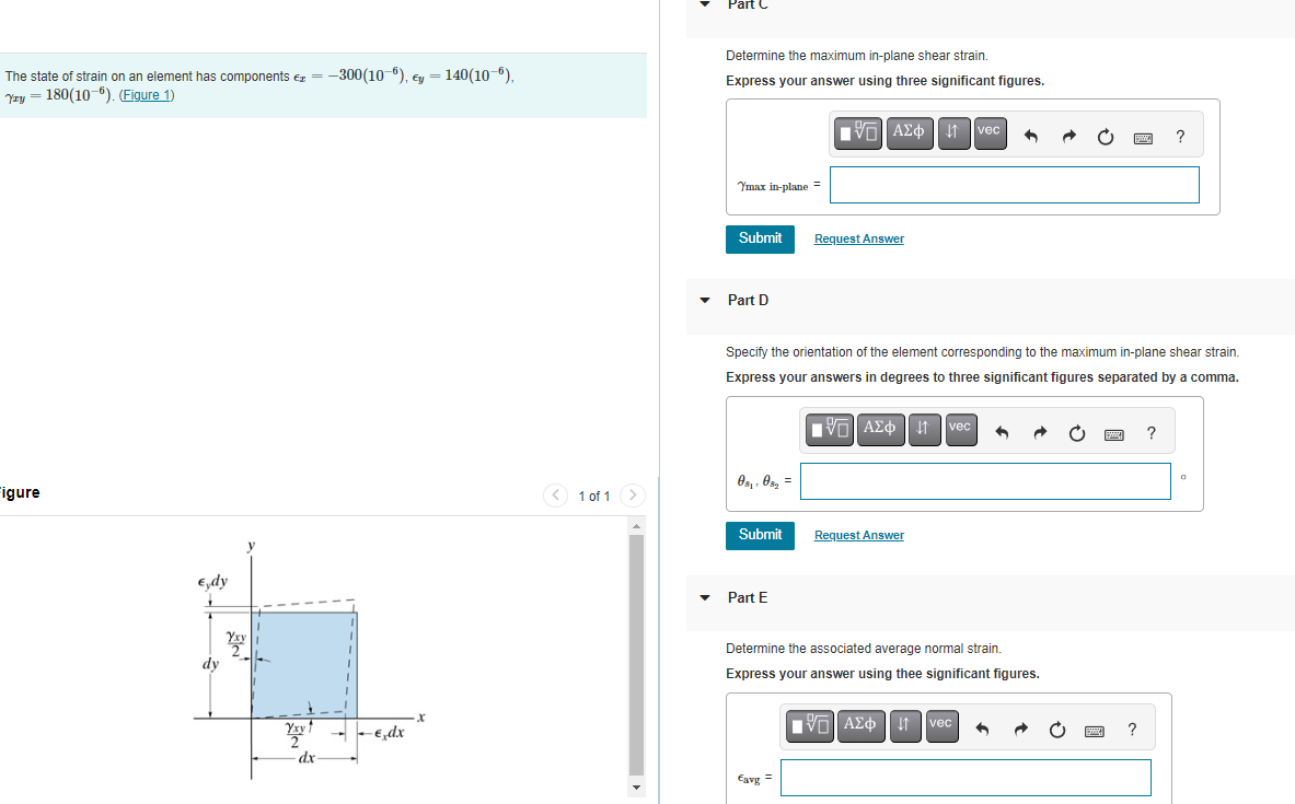 Solved The state of strain on an element has components | Chegg.com