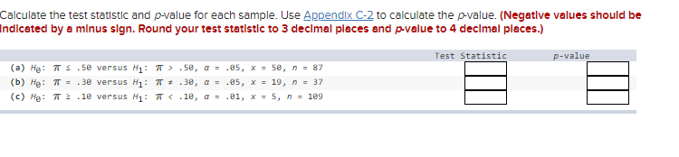 Solved Calculate the test statistic and p-value for each | Chegg.com