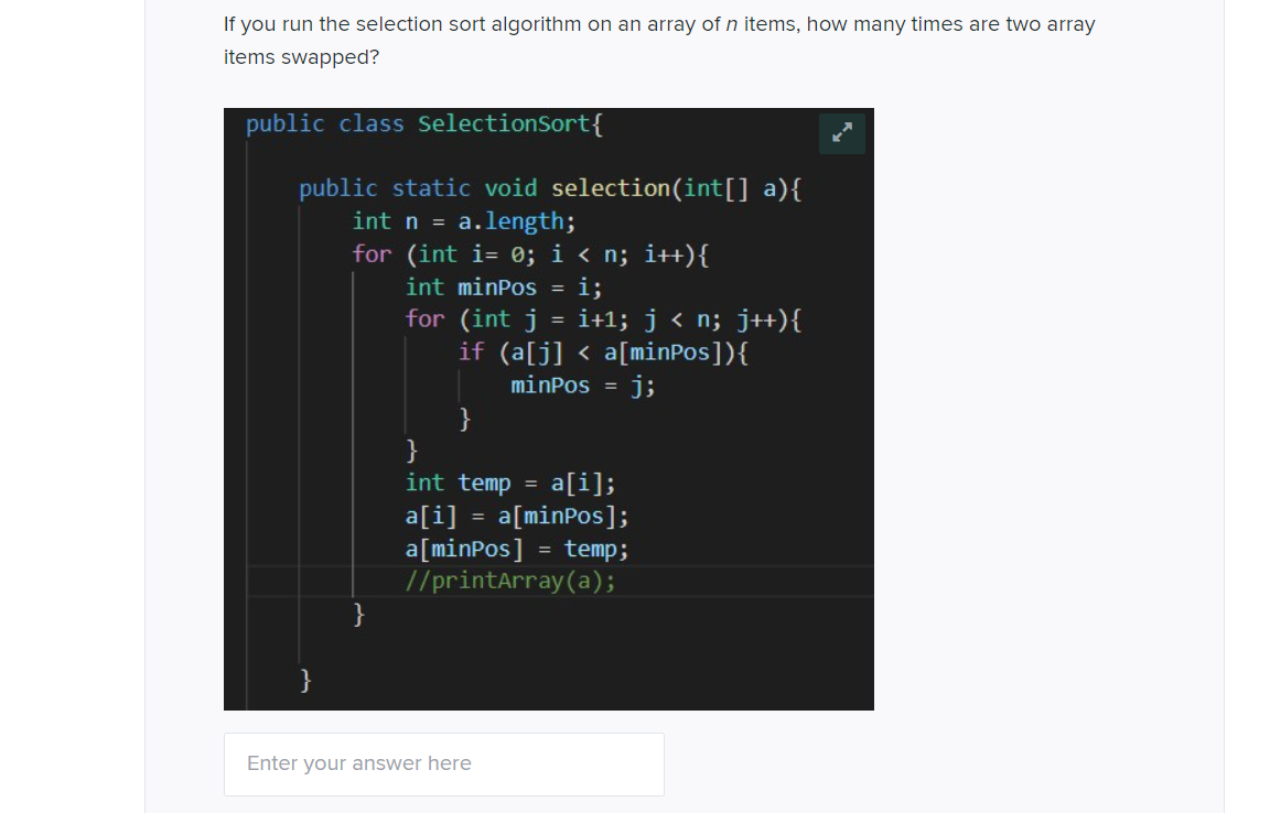 Solved q1q2 Suppose that selection sort on an array of 100 | Chegg.com