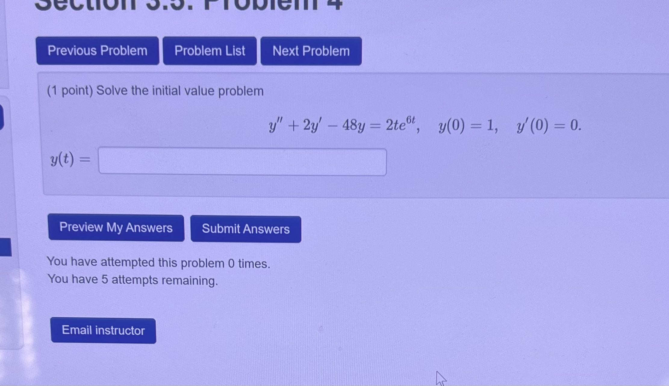 Solved 1 Point Solve The Initial Value Problem