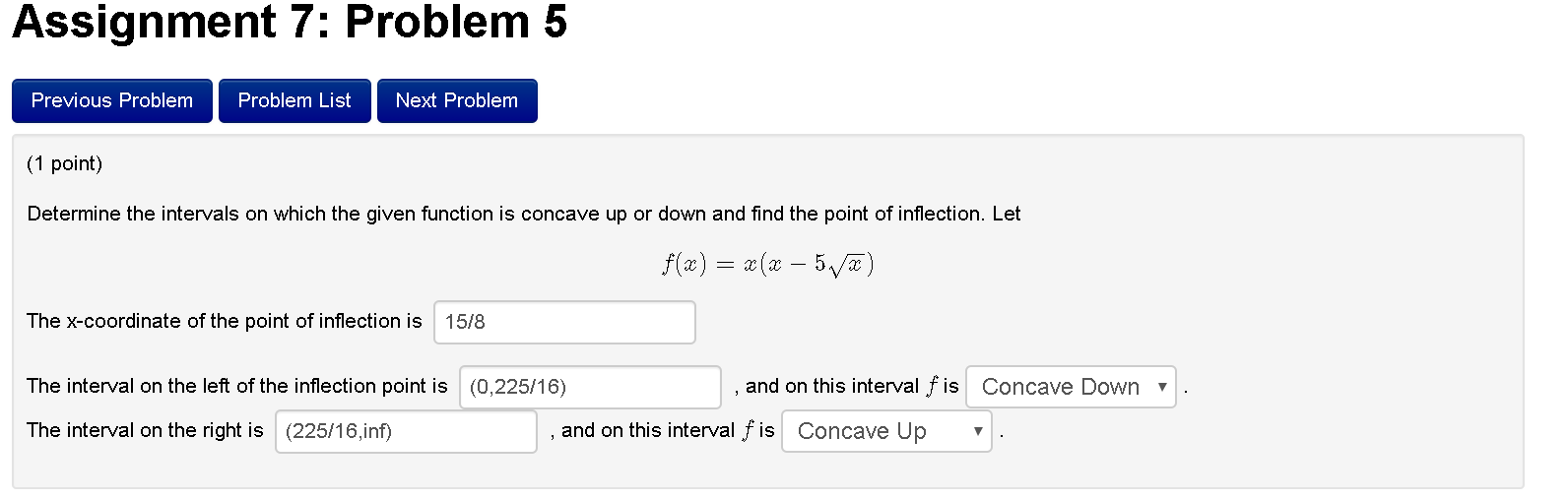 Solved Assignment 7: Problem 5 Previous Problem Problem List | Chegg.com
