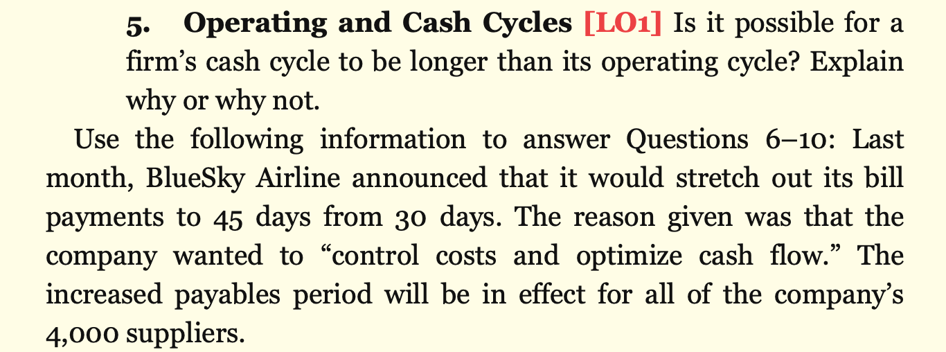 5 Operating And Cash Cycles Lo1 Is It Possible For Chegg Com