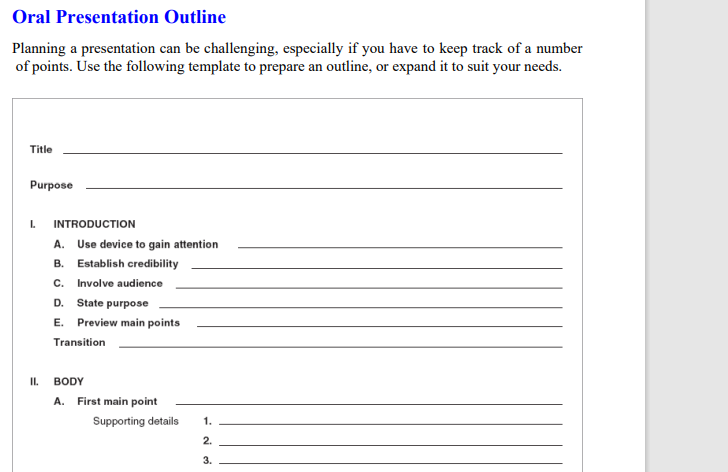 oral presentation outline