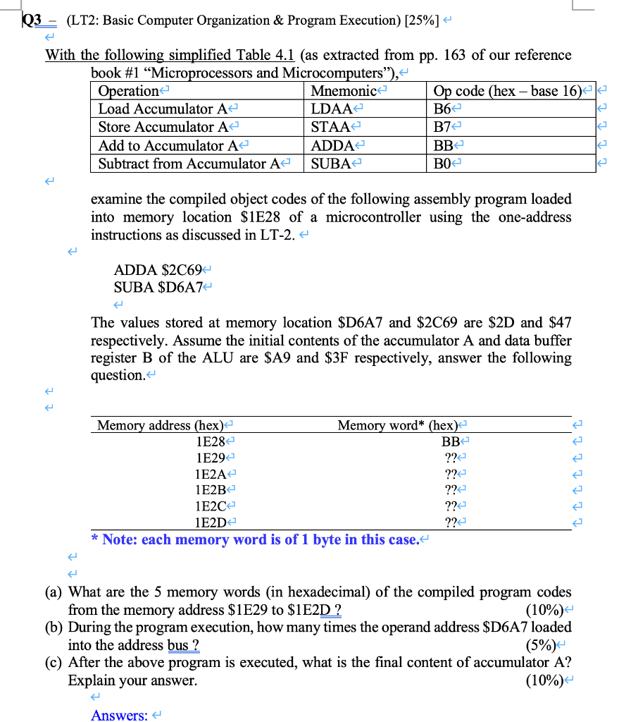 Solved Q3 - (LT2: Basic Computer Organization \& Program | Chegg.com