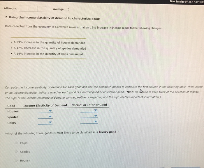 Solved Using the income elasticity of demand to characterize | Chegg.com