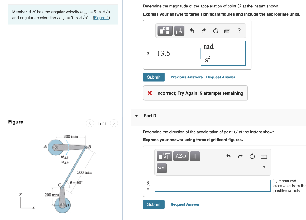 Solved Member AB has the angular velocity w AB = 5 rad/s and | Chegg.com