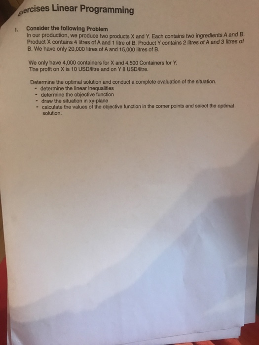 Solved ercises Linear Programming Consider the following | Chegg.com